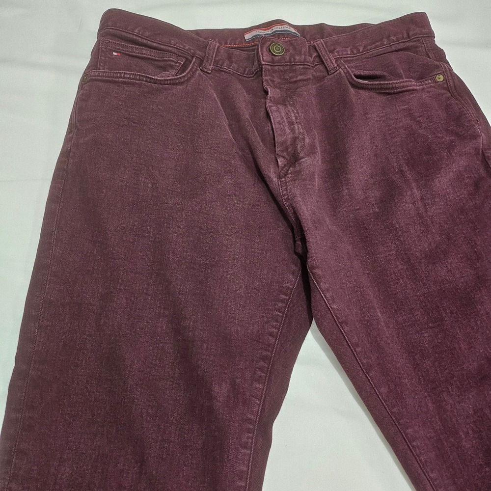 Tommy Hilfiger Mens Slim Fit Jeans Burgundy Red Stretch Denim 36x34